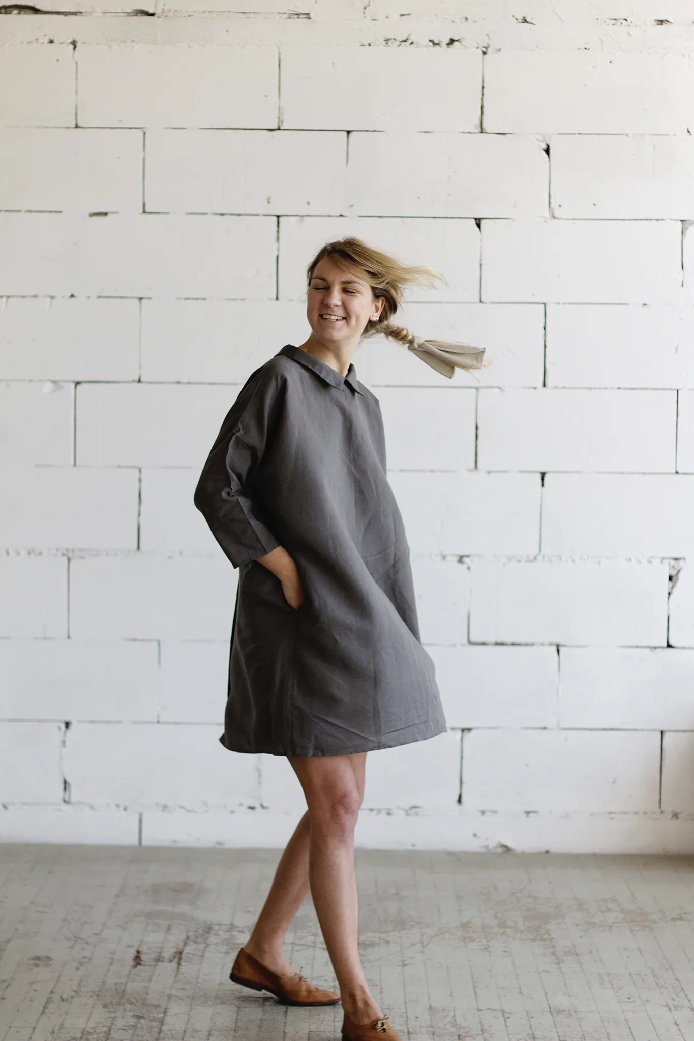 100% Linen 3/4 Sleeve Classic Dress