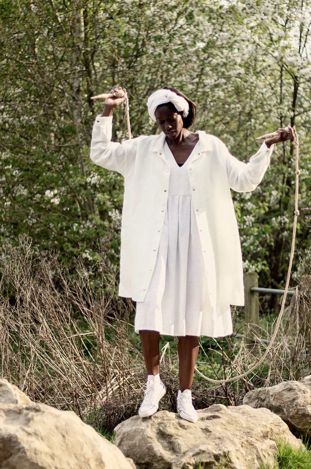 100% Linen Classic Dress White
