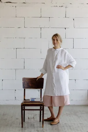 100% Linen Classic Dress White