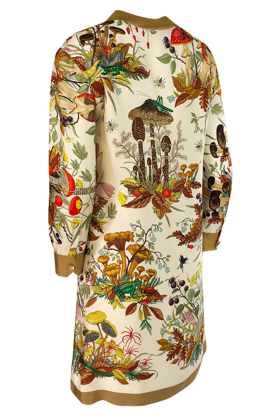 1970s Gucci Ad Campaign Flora Fauna Screen Printed Silk Shift Dress