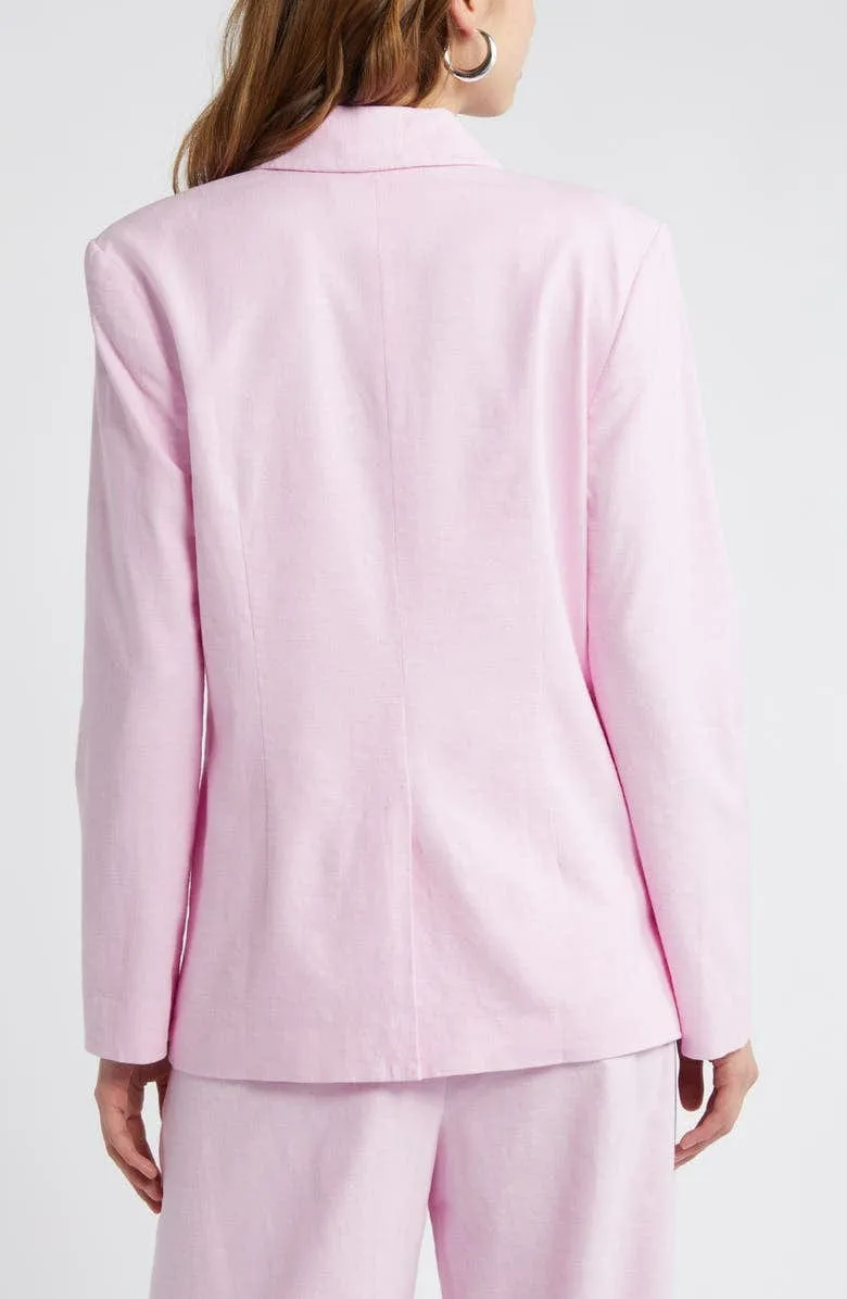 2 Piece Spring Summer Casual Single Buttons Women's Linen Suit (Blazer Pants)