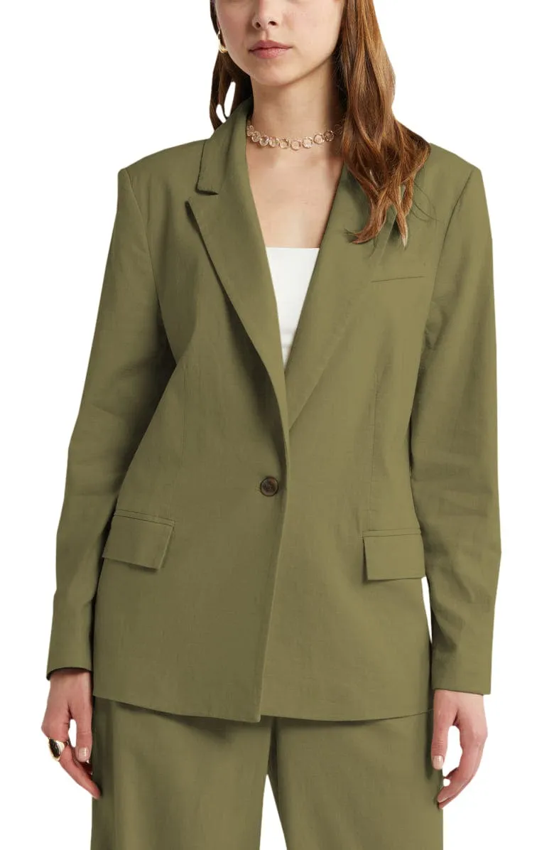 2 Piece Spring Summer Casual Single Buttons Women's Linen Suit (Blazer Pants)