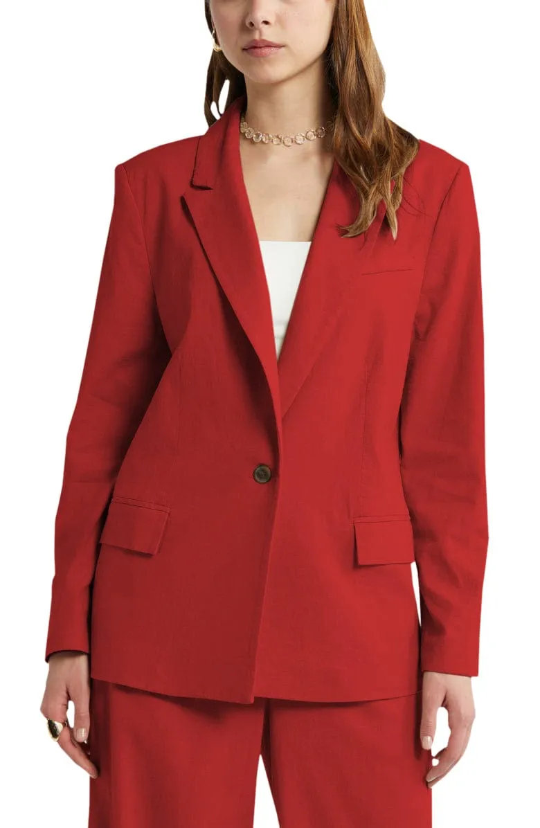 2 Piece Spring Summer Casual Single Buttons Women's Linen Suit (Blazer Pants)