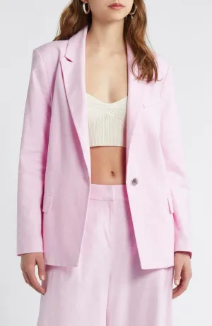 2 Piece Spring Summer Casual Single Buttons Women's Linen Suit (Blazer Pants)