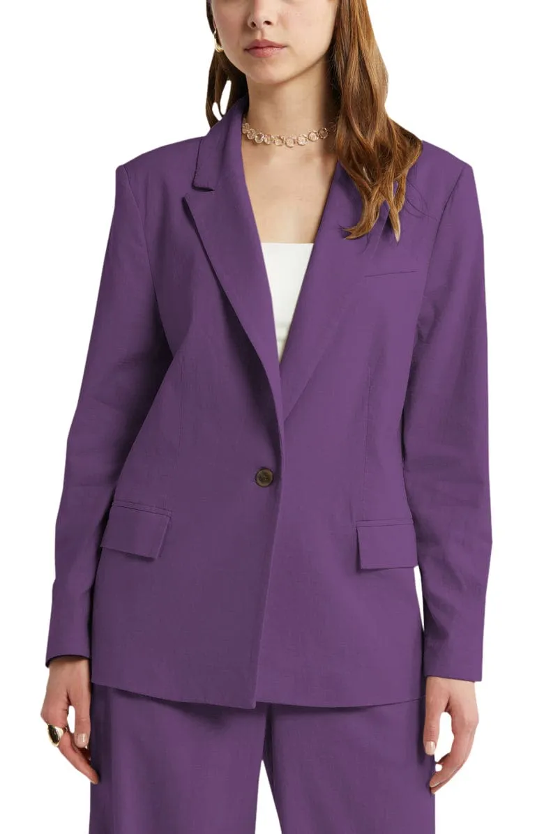 2 Piece Spring Summer Casual Single Buttons Women's Linen Suit (Blazer Pants)