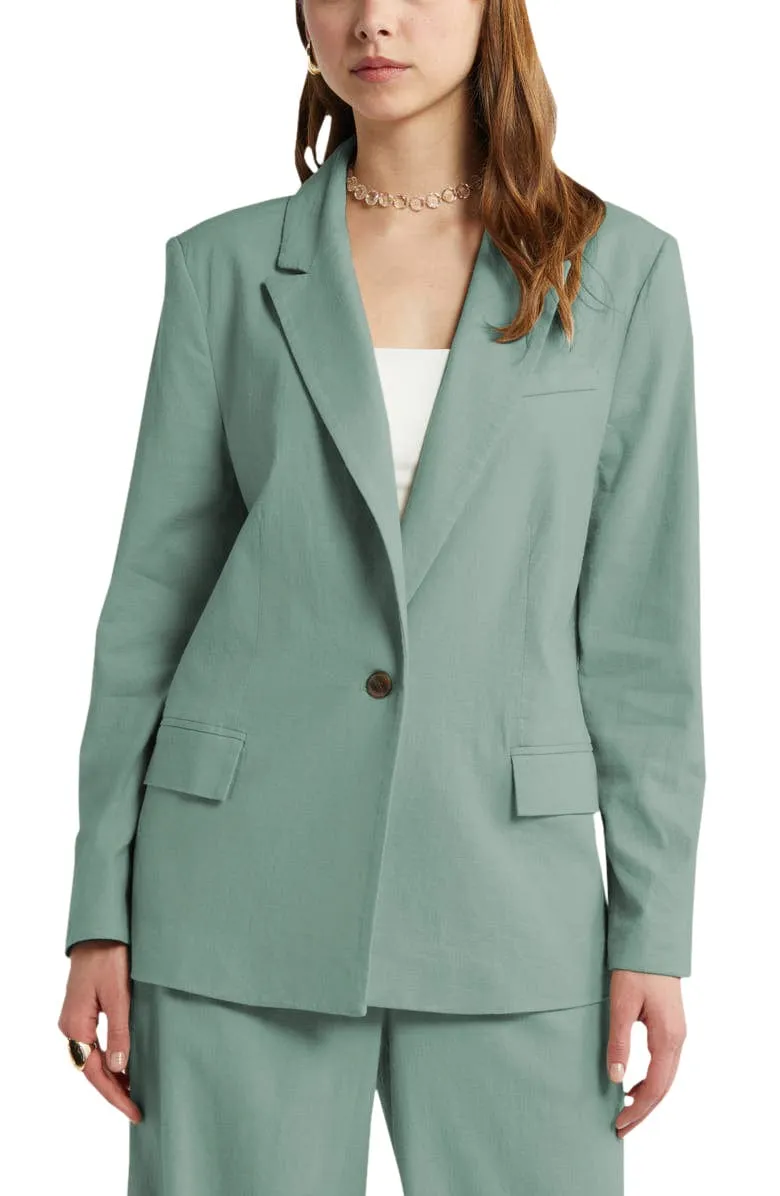 2 Piece Spring Summer Casual Single Buttons Women's Linen Suit (Blazer Pants)