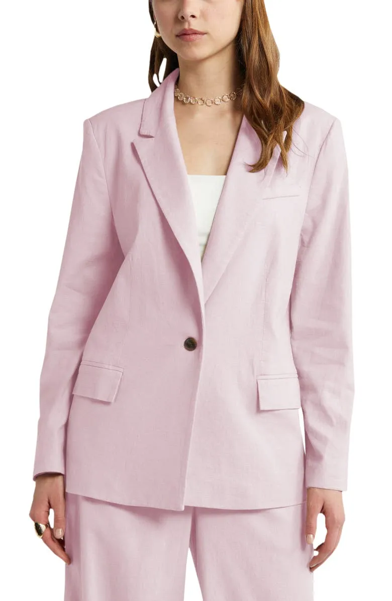 2 Piece Spring Summer Casual Single Buttons Women's Linen Suit (Blazer Pants)
