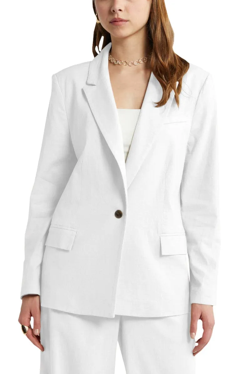 2 Piece Spring Summer Casual Single Buttons Women's Linen Suit (Blazer Pants)
