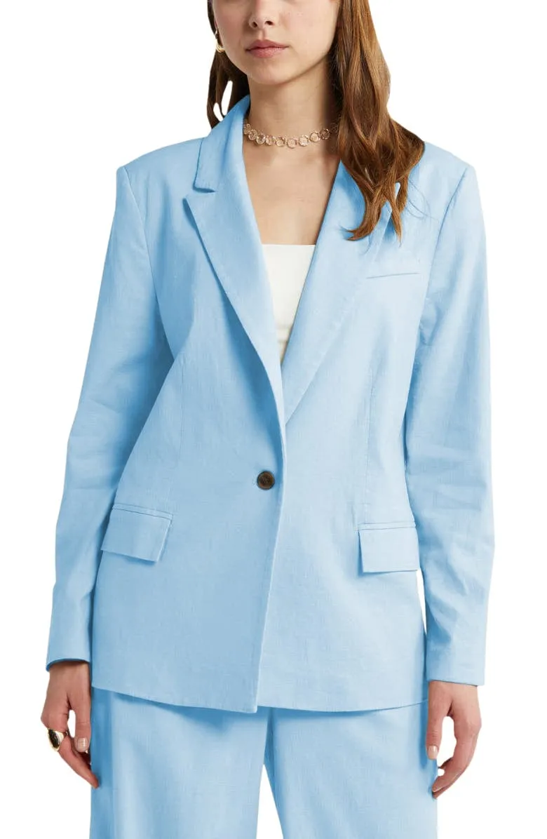 2 Piece Spring Summer Casual Single Buttons Women's Linen Suit (Blazer Pants)