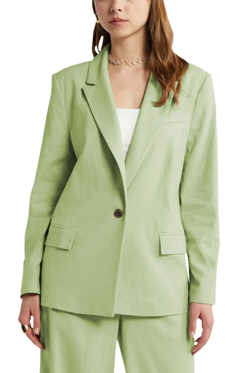 2 Piece Spring Summer Casual Single Buttons Women's Linen Suit (Blazer Pants)