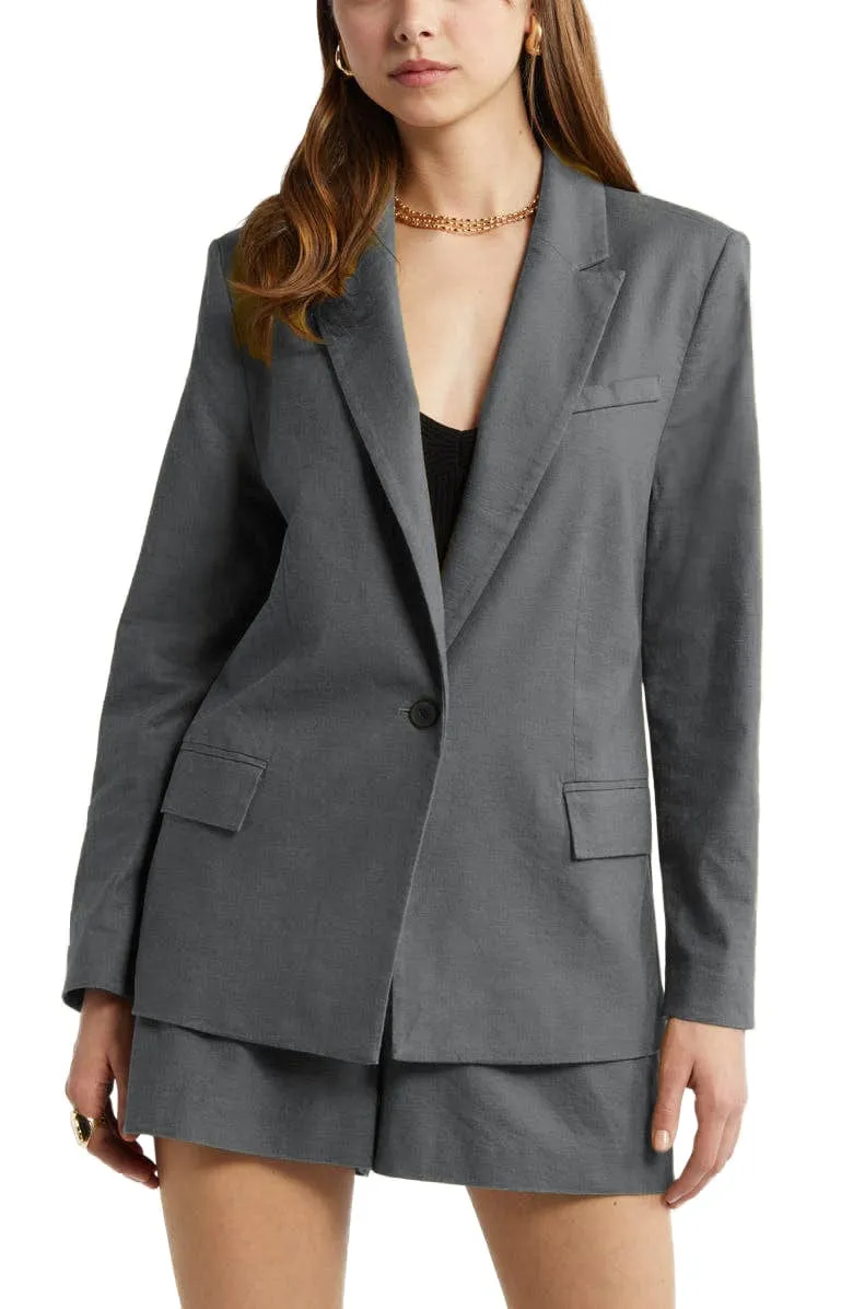 2 Piece Summer Fashion Slim Single Buttons Linen Women's Suit (Blazer Shorts)