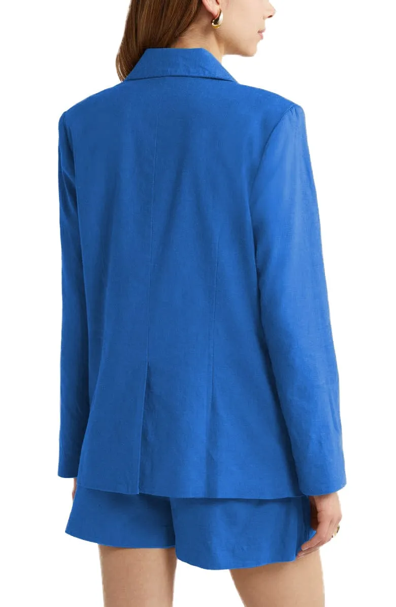 2 Piece Summer Fashion Slim Single Buttons Linen Women's Suit (Blazer Shorts)