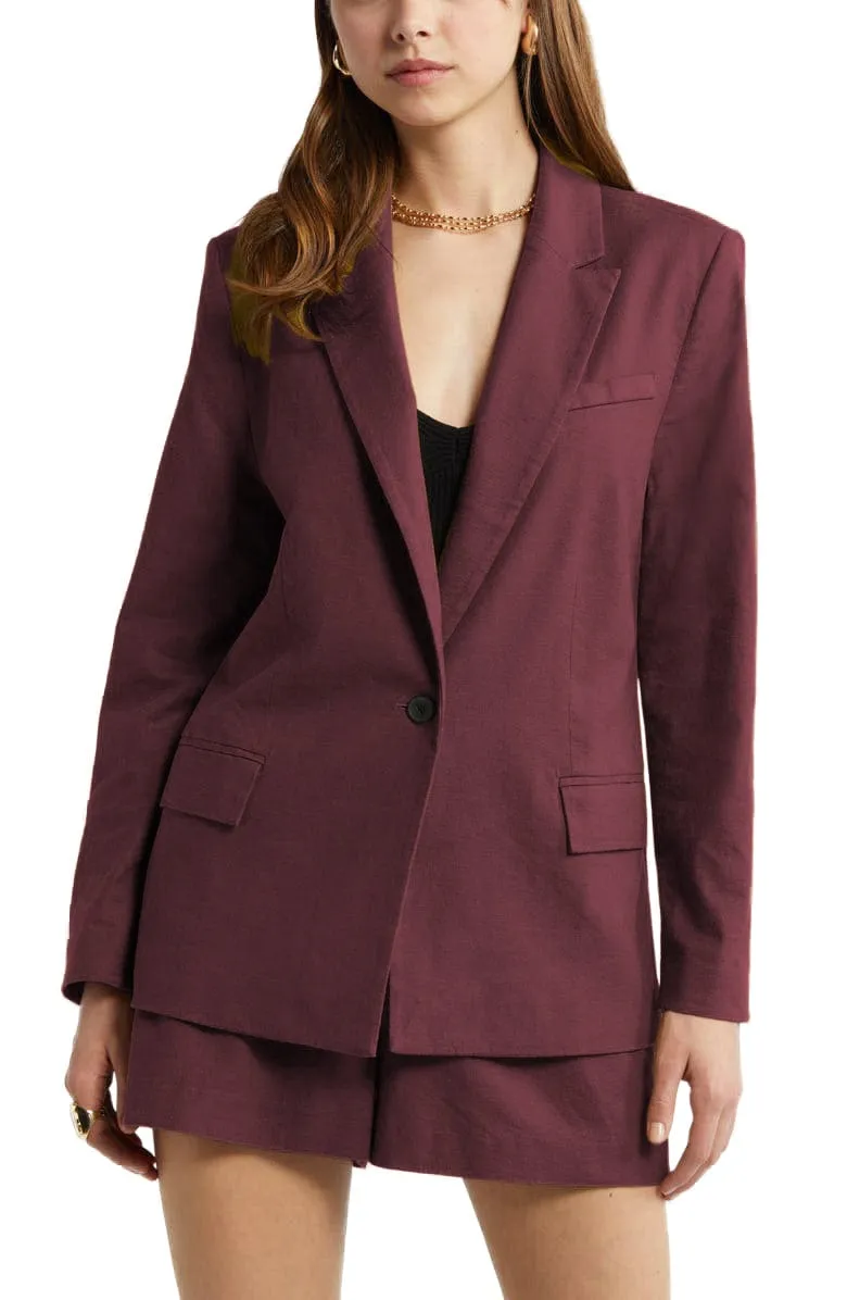 2 Piece Summer Fashion Slim Single Buttons Linen Women's Suit (Blazer Shorts)