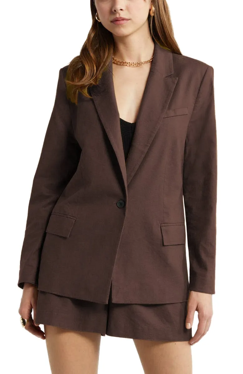 2 Piece Summer Fashion Slim Single Buttons Linen Women's Suit (Blazer Shorts)