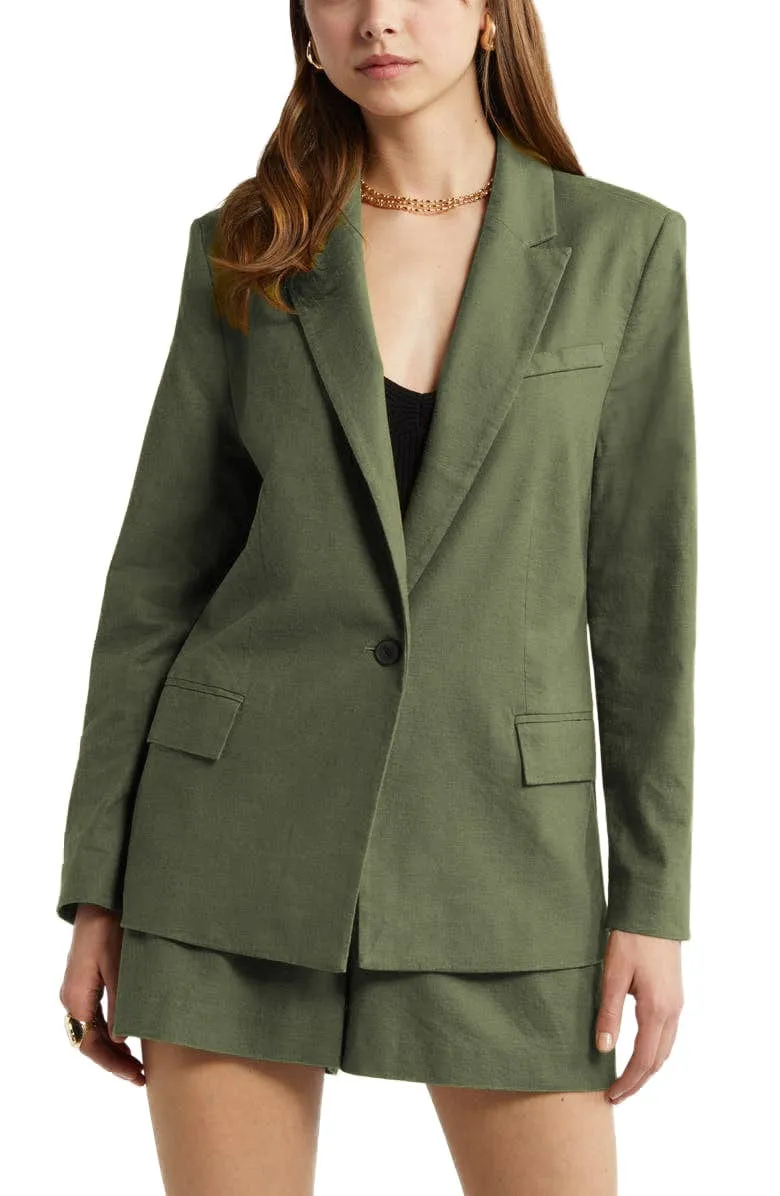 2 Piece Summer Fashion Slim Single Buttons Linen Women's Suit (Blazer Shorts)