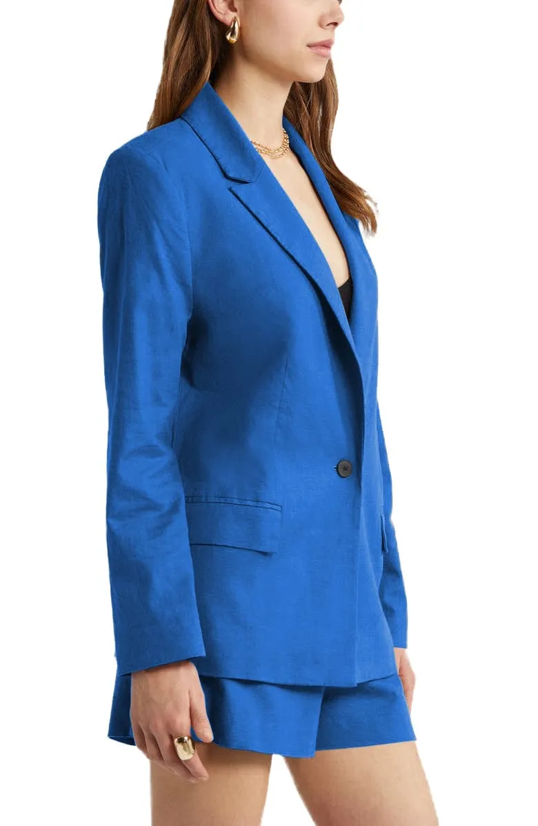 2 Piece Summer Fashion Slim Single Buttons Linen Women's Suit (Blazer Shorts)