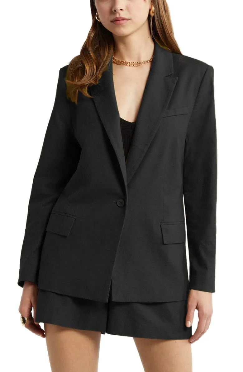 2 Piece Summer Fashion Slim Single Buttons Linen Women's Suit (Blazer Shorts)