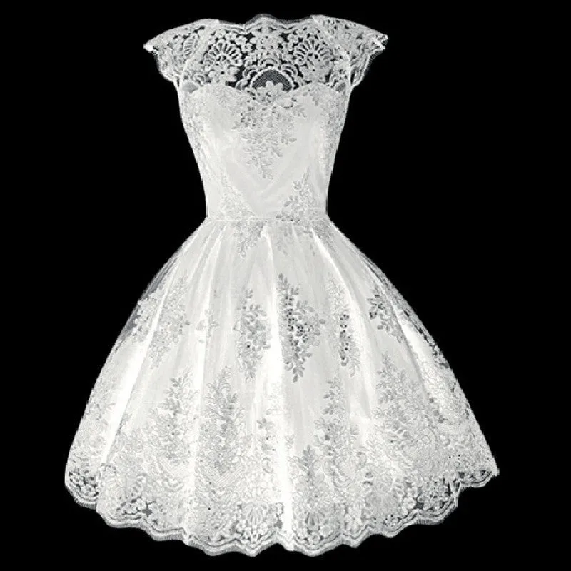 2017 Fashion Women Clothing Elegant ShortSleeve Black/White Lace Dress Vestidos Formal Wedding Mini Tutu Party Dresses Q2253