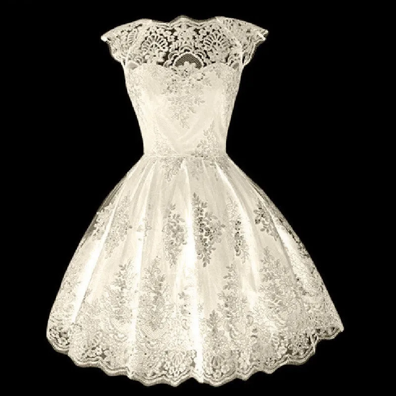2017 Fashion Women Clothing Elegant ShortSleeve Black/White Lace Dress Vestidos Formal Wedding Mini Tutu Party Dresses Q2253