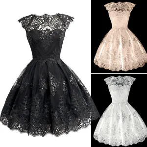 2017 Fashion Women Clothing Elegant ShortSleeve Black/White Lace Dress Vestidos Formal Wedding Mini Tutu Party Dresses Q2253
