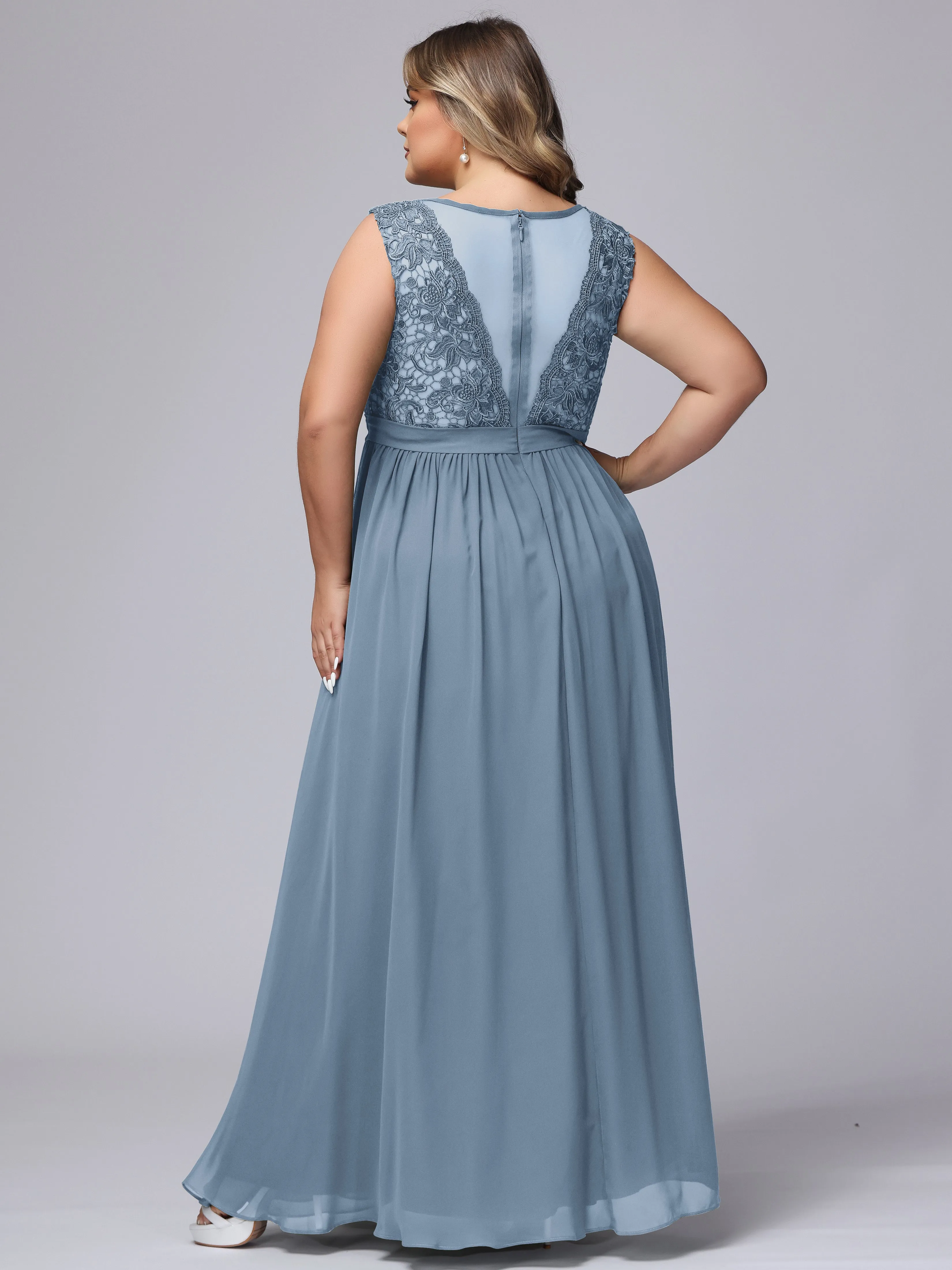A-Line Sleeveless Lace Top Chiffon Plus Size Bridesmaid Dresses