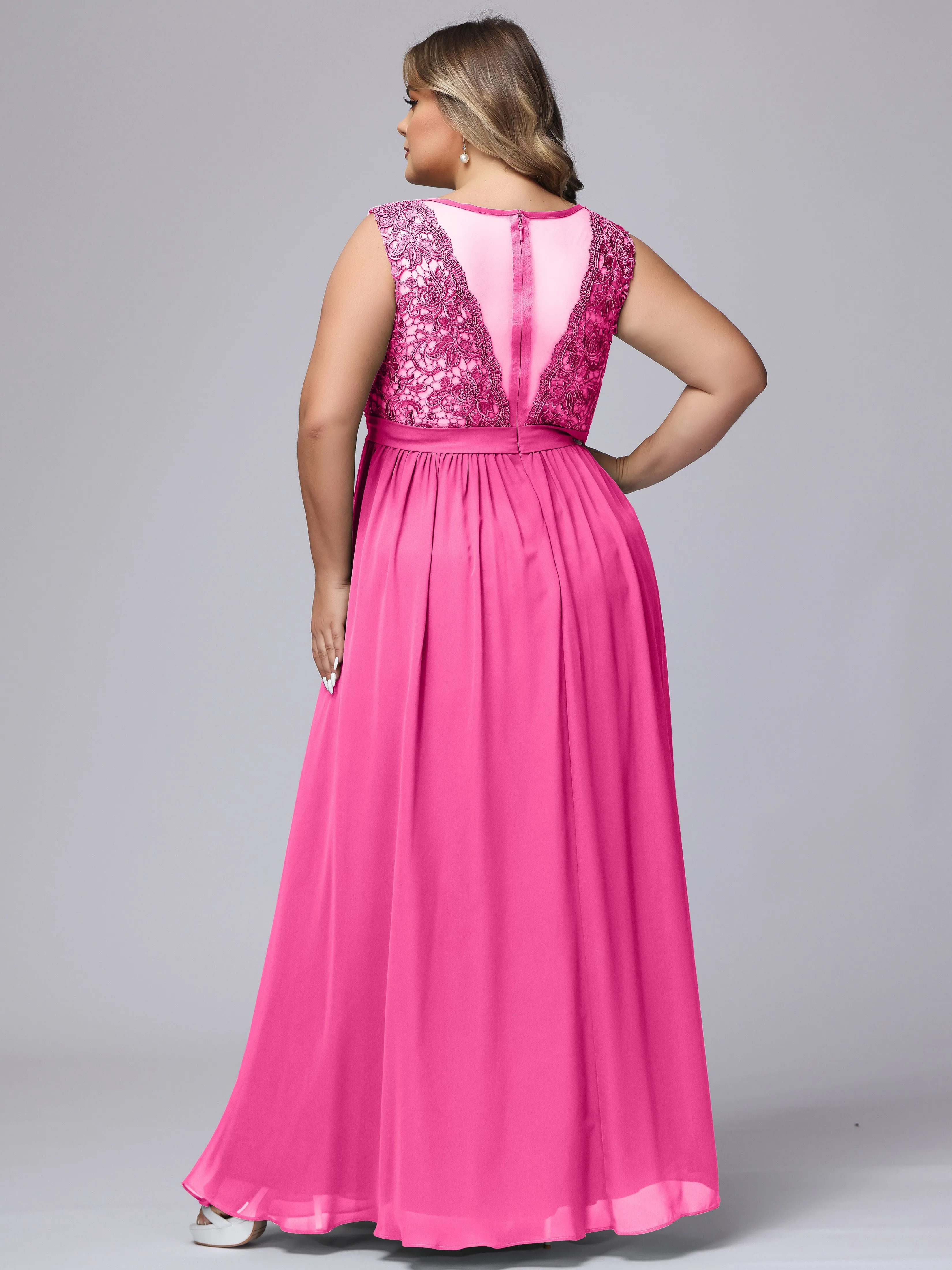 A-Line Sleeveless Lace Top Chiffon Plus Size Bridesmaid Dresses