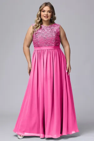 A-Line Sleeveless Lace Top Chiffon Plus Size Bridesmaid Dresses