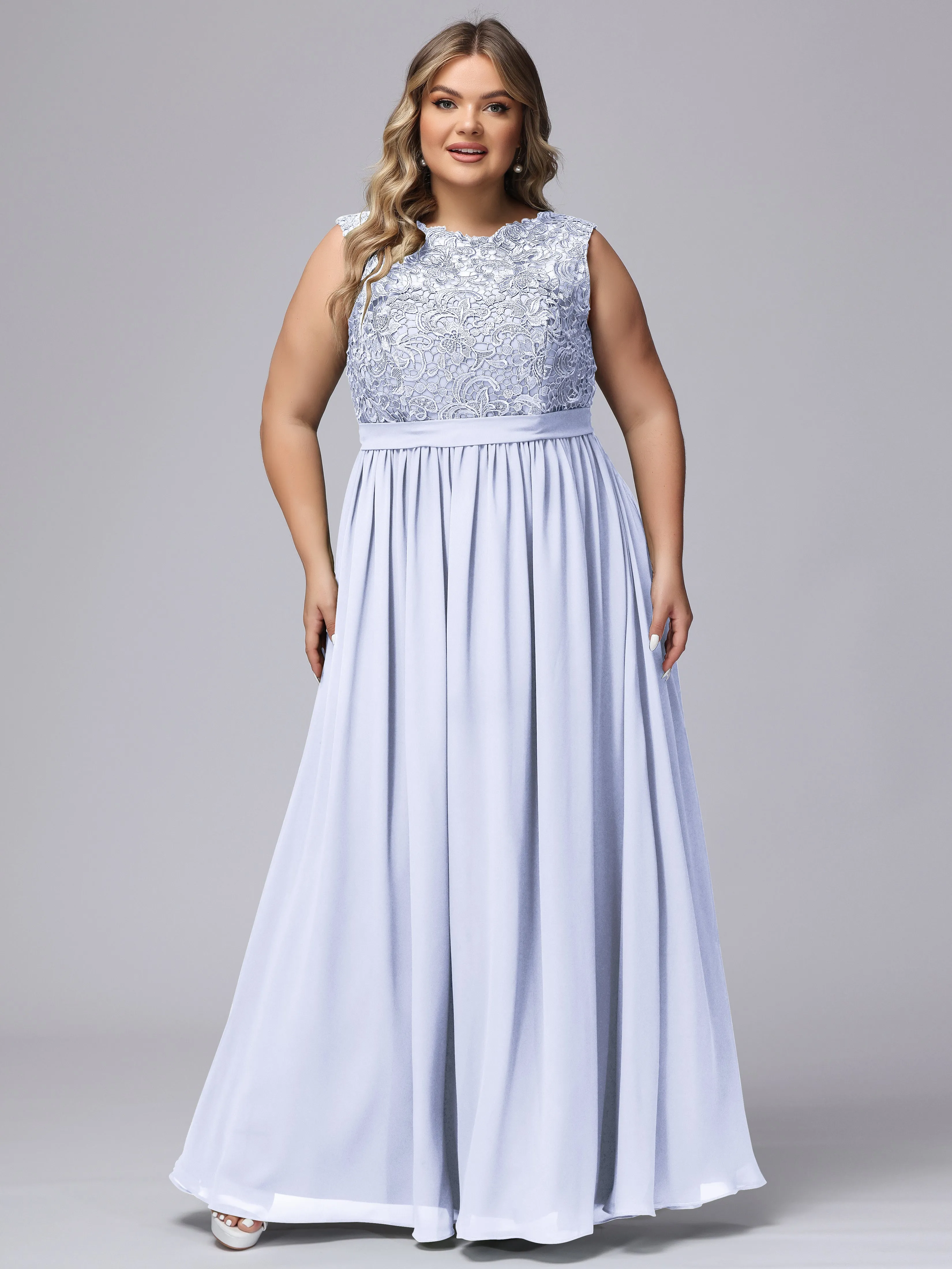 A-Line Sleeveless Lace Top Chiffon Plus Size Bridesmaid Dresses