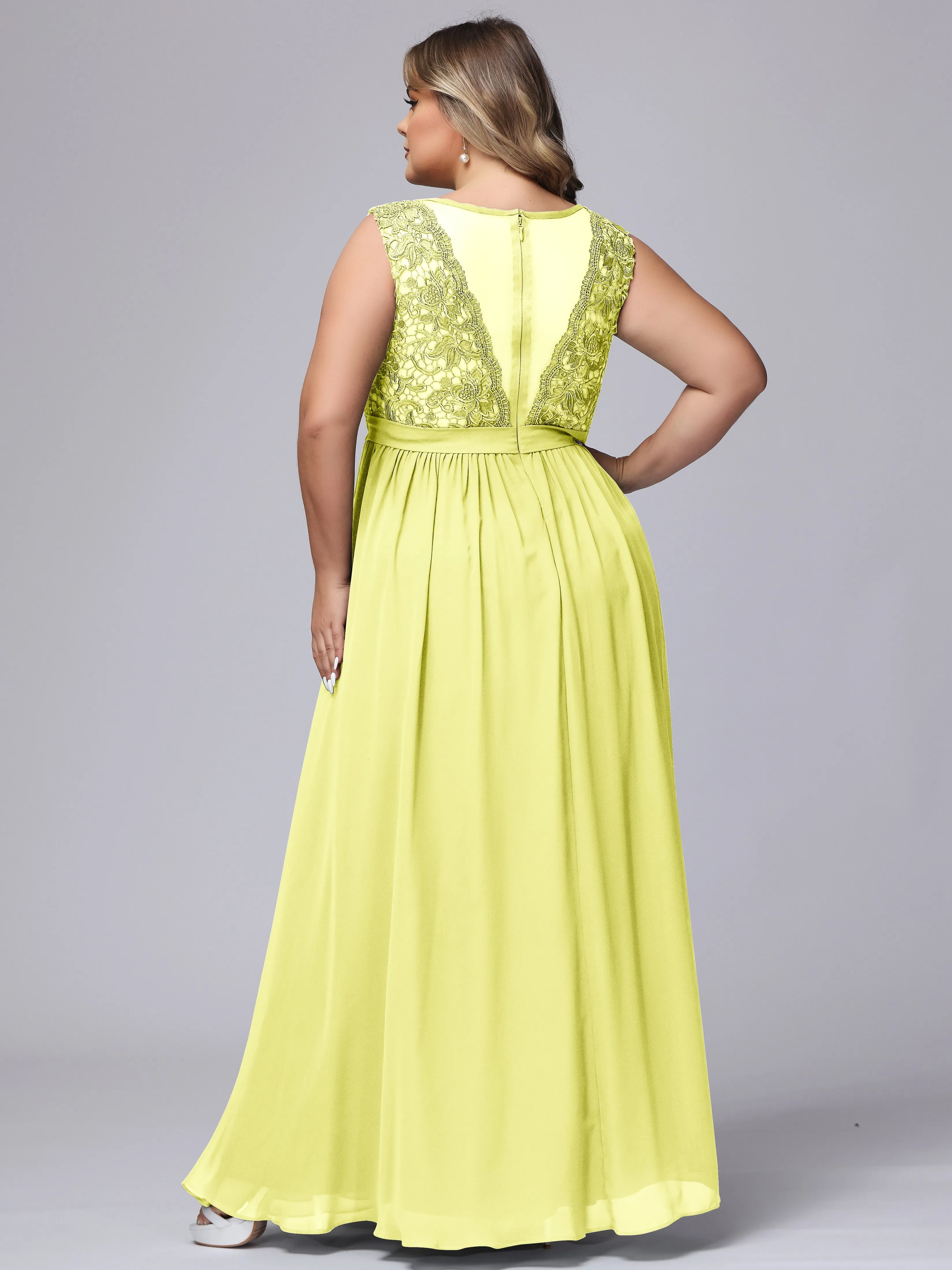 A-Line Sleeveless Lace Top Chiffon Plus Size Bridesmaid Dresses