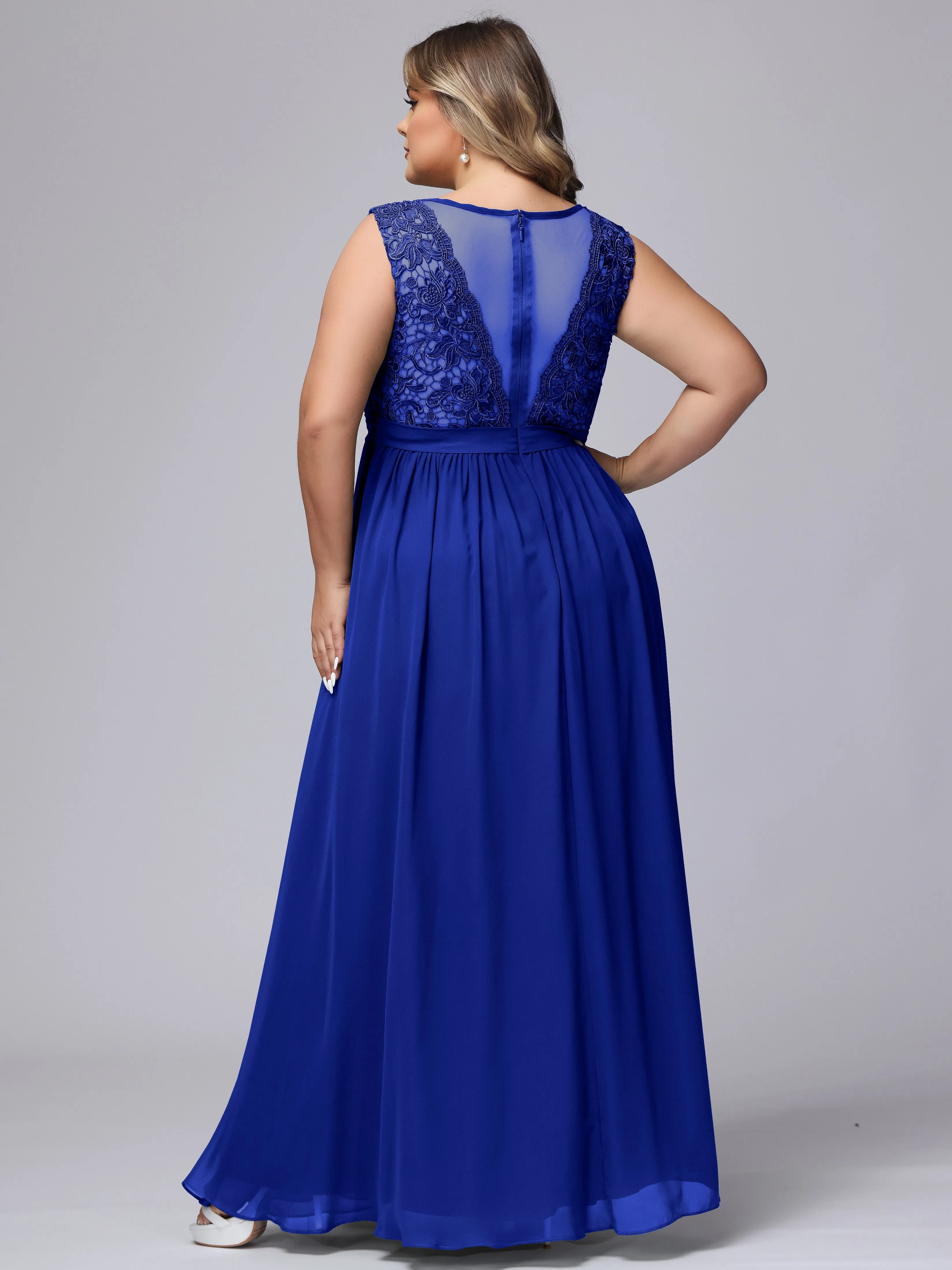 A-Line Sleeveless Lace Top Chiffon Plus Size Bridesmaid Dresses