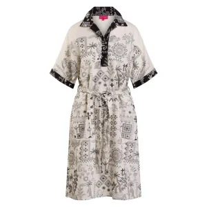 Africa Embroidered Silk / Cotton Cream Shirt Dress