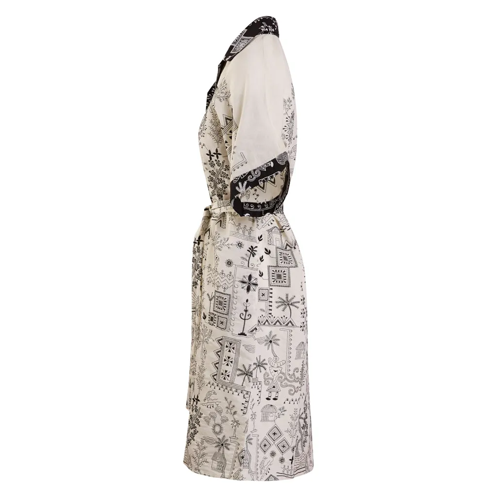 Africa Embroidered Silk / Cotton Cream Shirt Dress