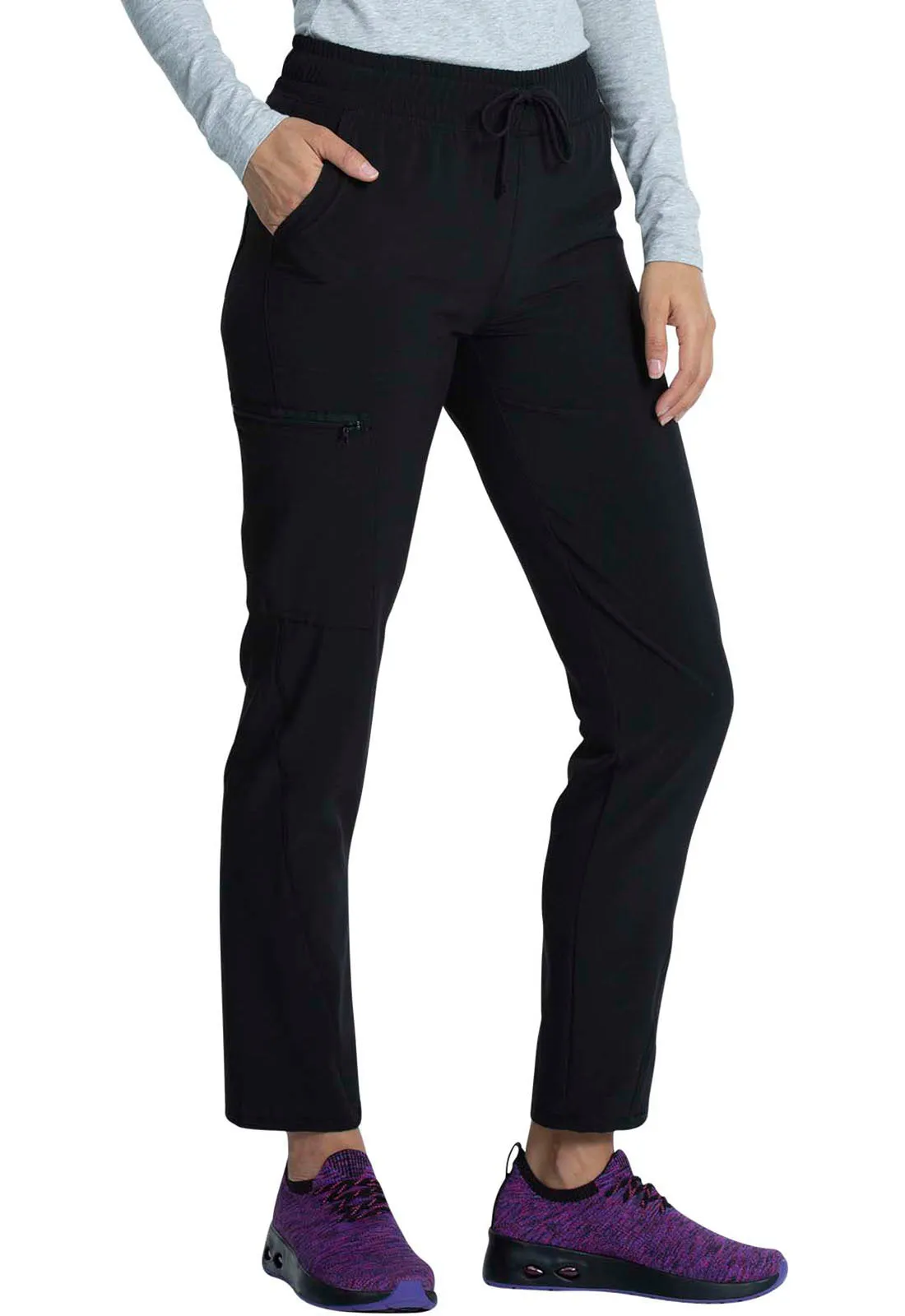 Allura CKA184 Mid Rise Drawstring Tapered Leg Pants Black
