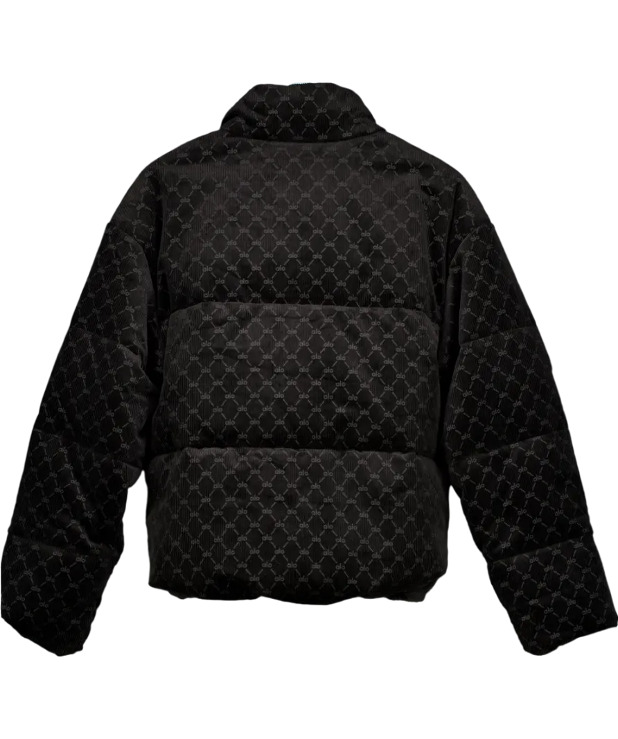 alo yoga Black Debossed Corduroy Puffer Jacket UK S