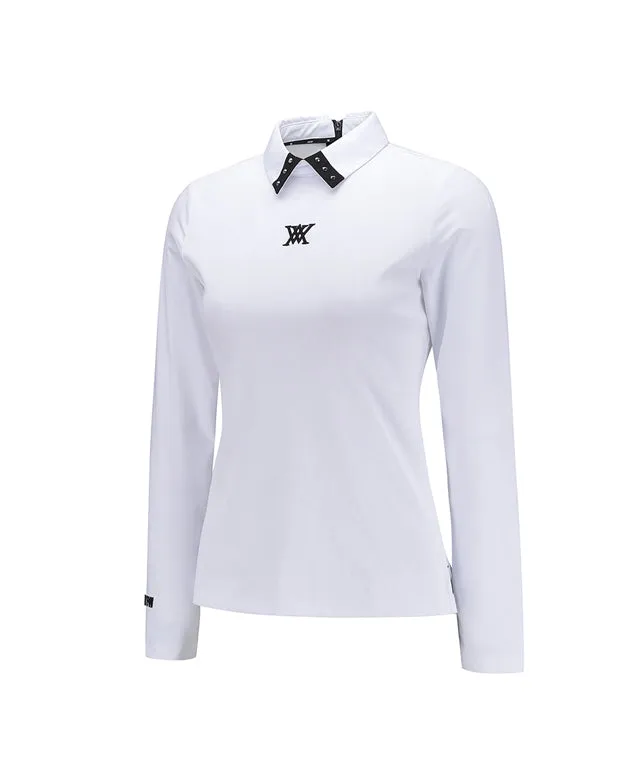 ANEW Golf: Women's Sleeve Block Back Zipper Point Ribbed Long T-Shirt - White