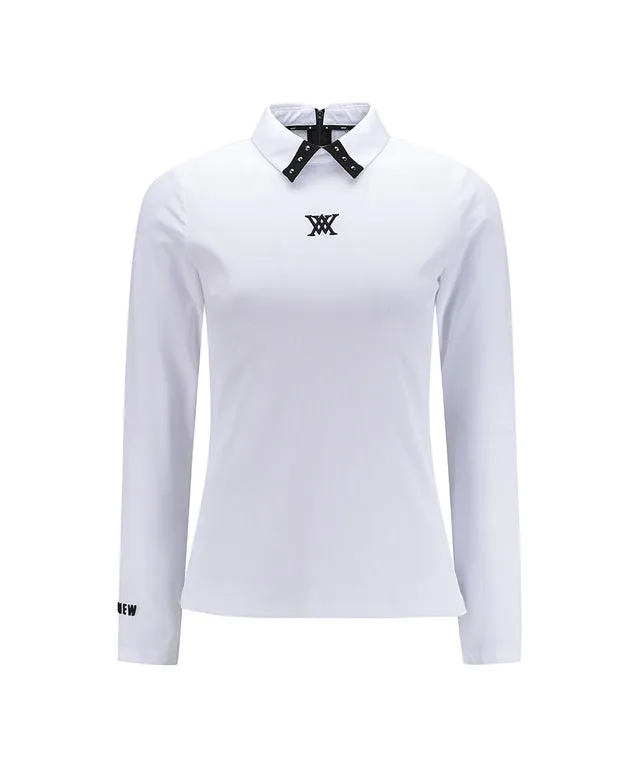 ANEW Golf: Women's Sleeve Block Back Zipper Point Ribbed Long T-Shirt - White