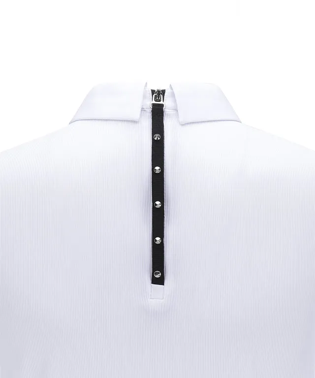 ANEW Golf: Women's Sleeve Block Back Zipper Point Ribbed Long T-Shirt - White