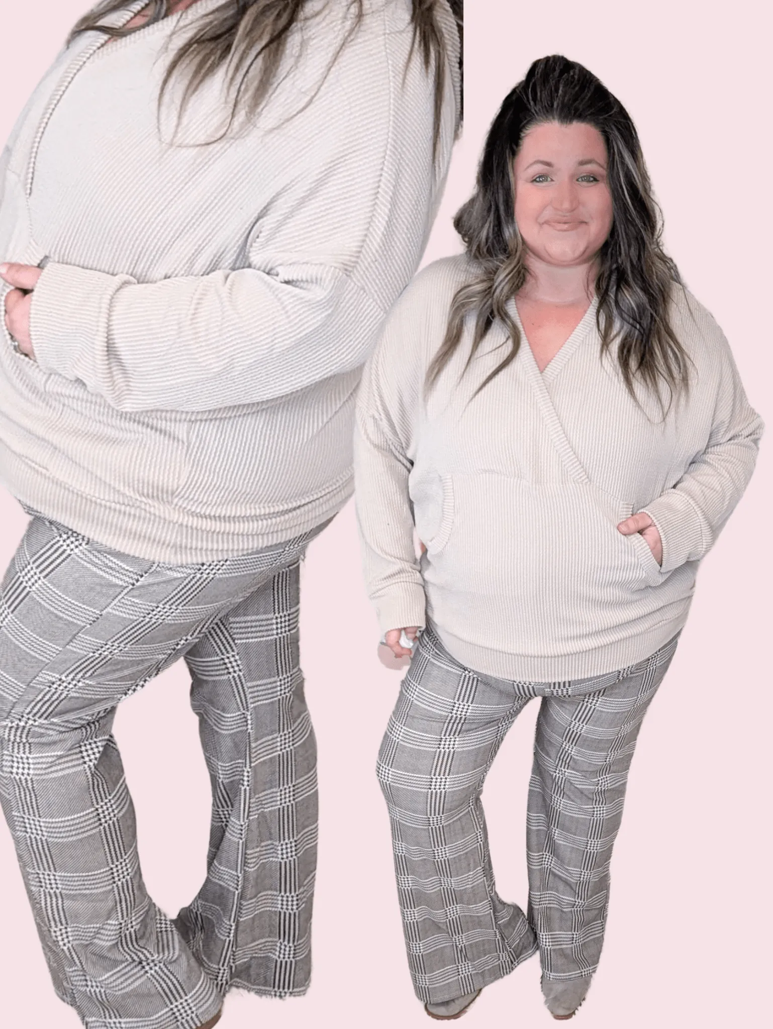 Angelica Bootcut Pull-on Pants in Brown Plaid