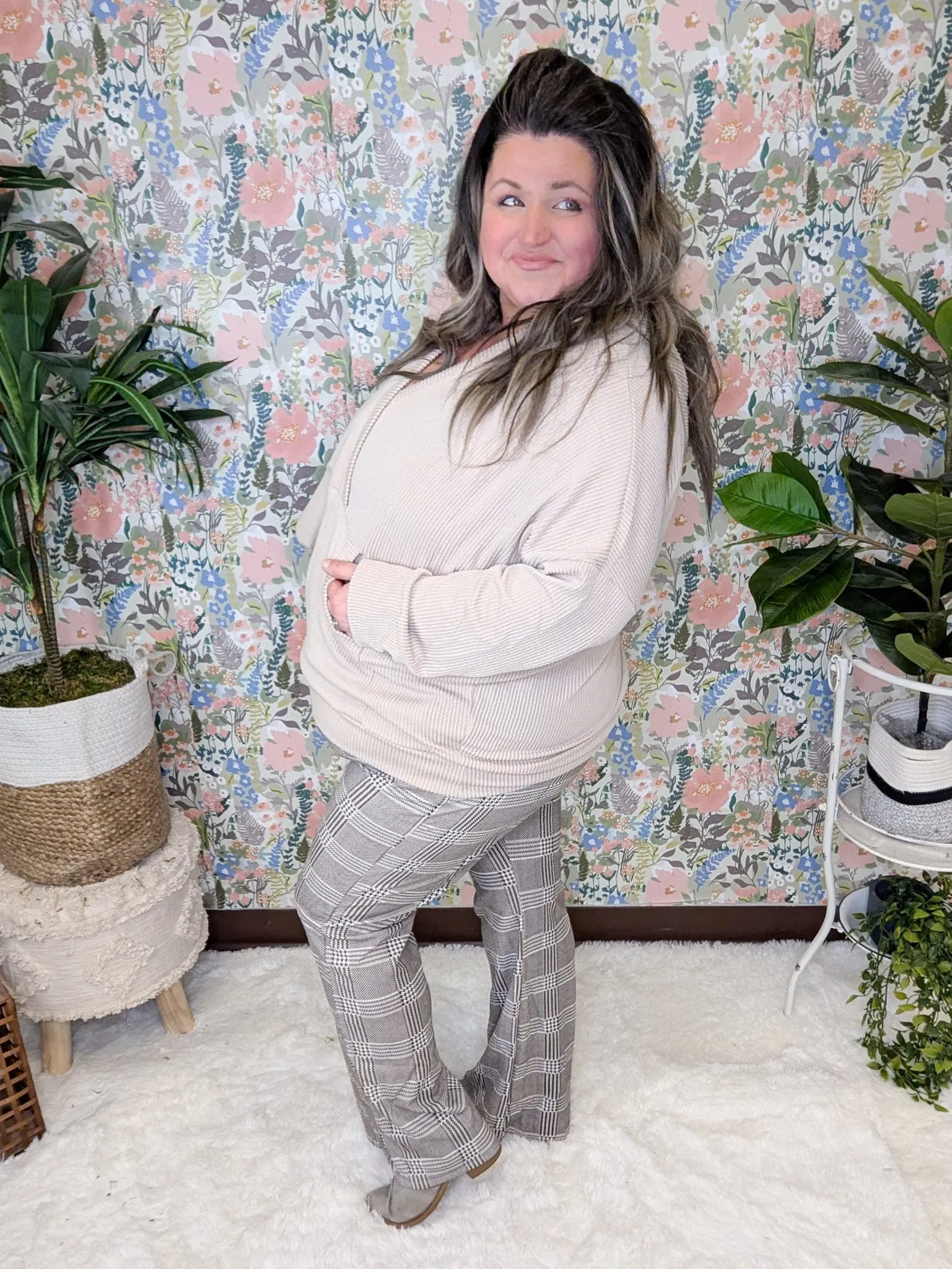 Angelica Bootcut Pull-on Pants in Brown Plaid