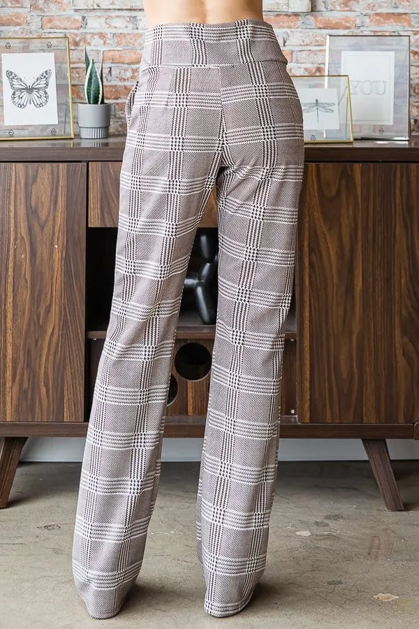 Angelica Bootcut Pull-on Pants in Brown Plaid
