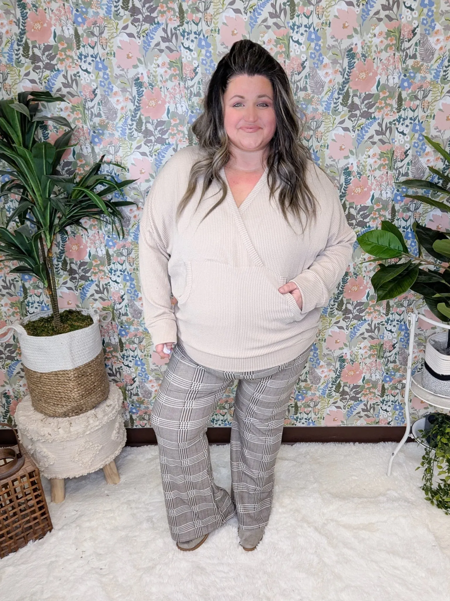 Angelica Bootcut Pull-on Pants in Brown Plaid