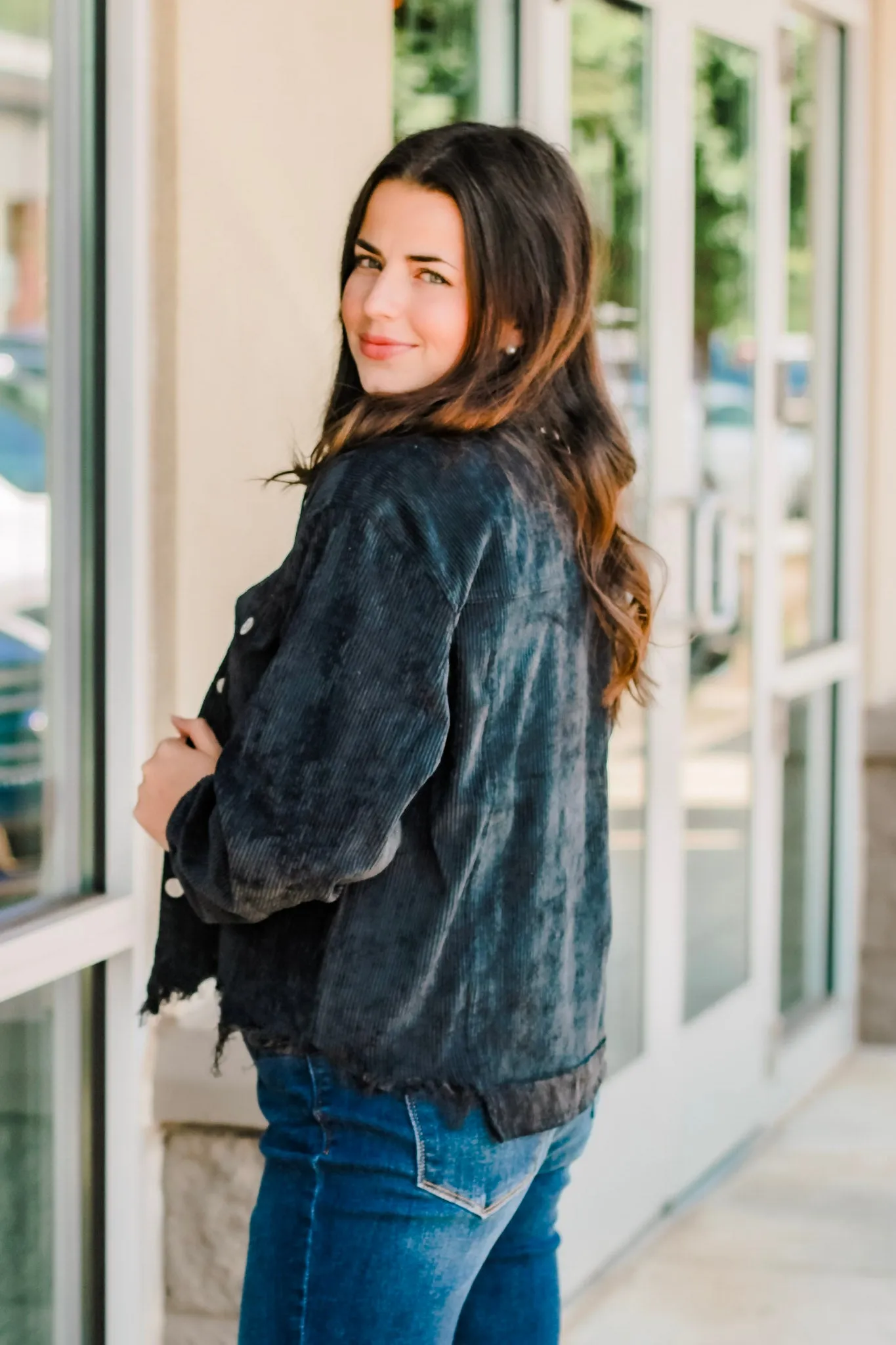 Around Town Cord Shacket in Black