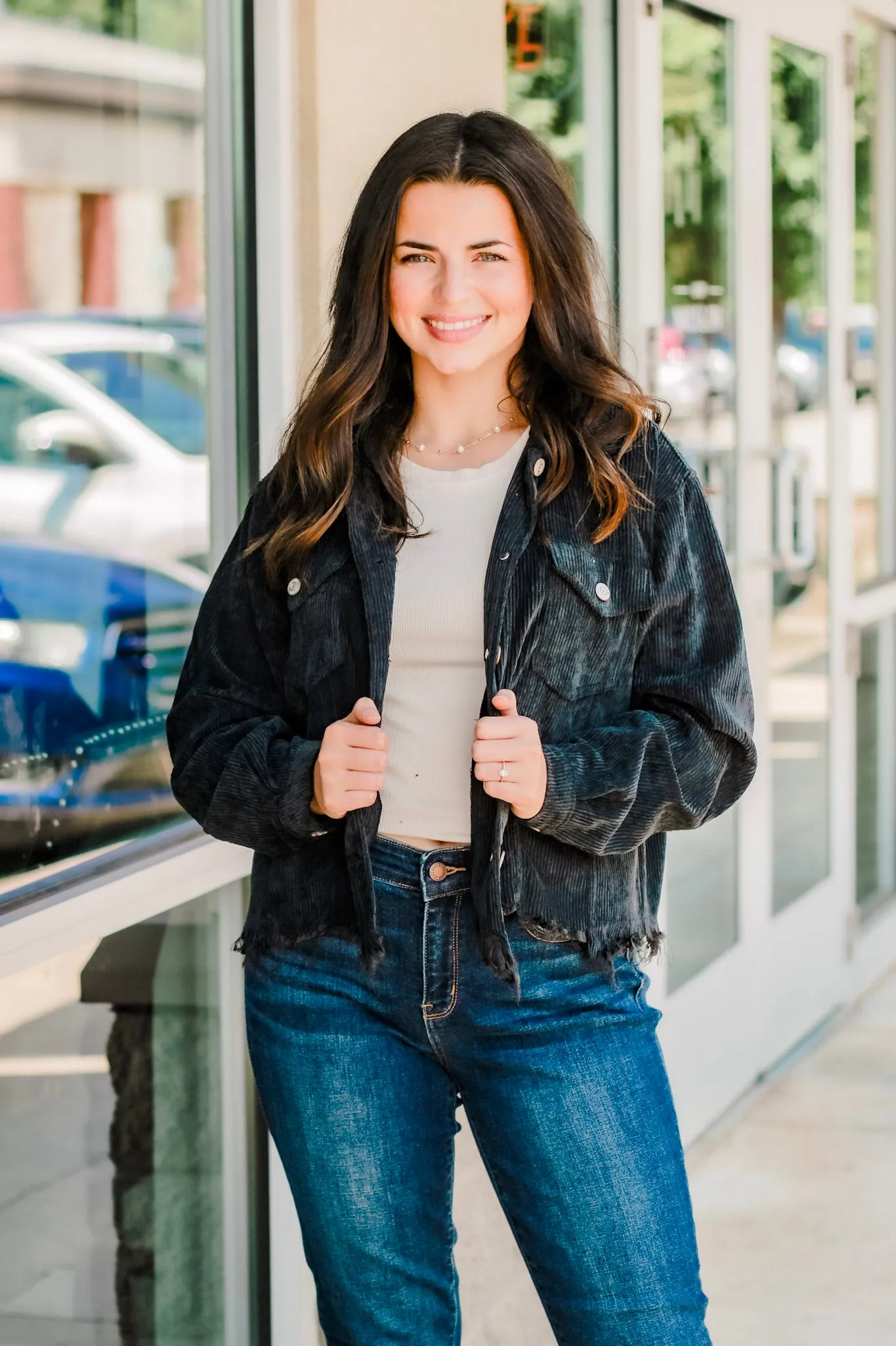 Around Town Cord Shacket in Black