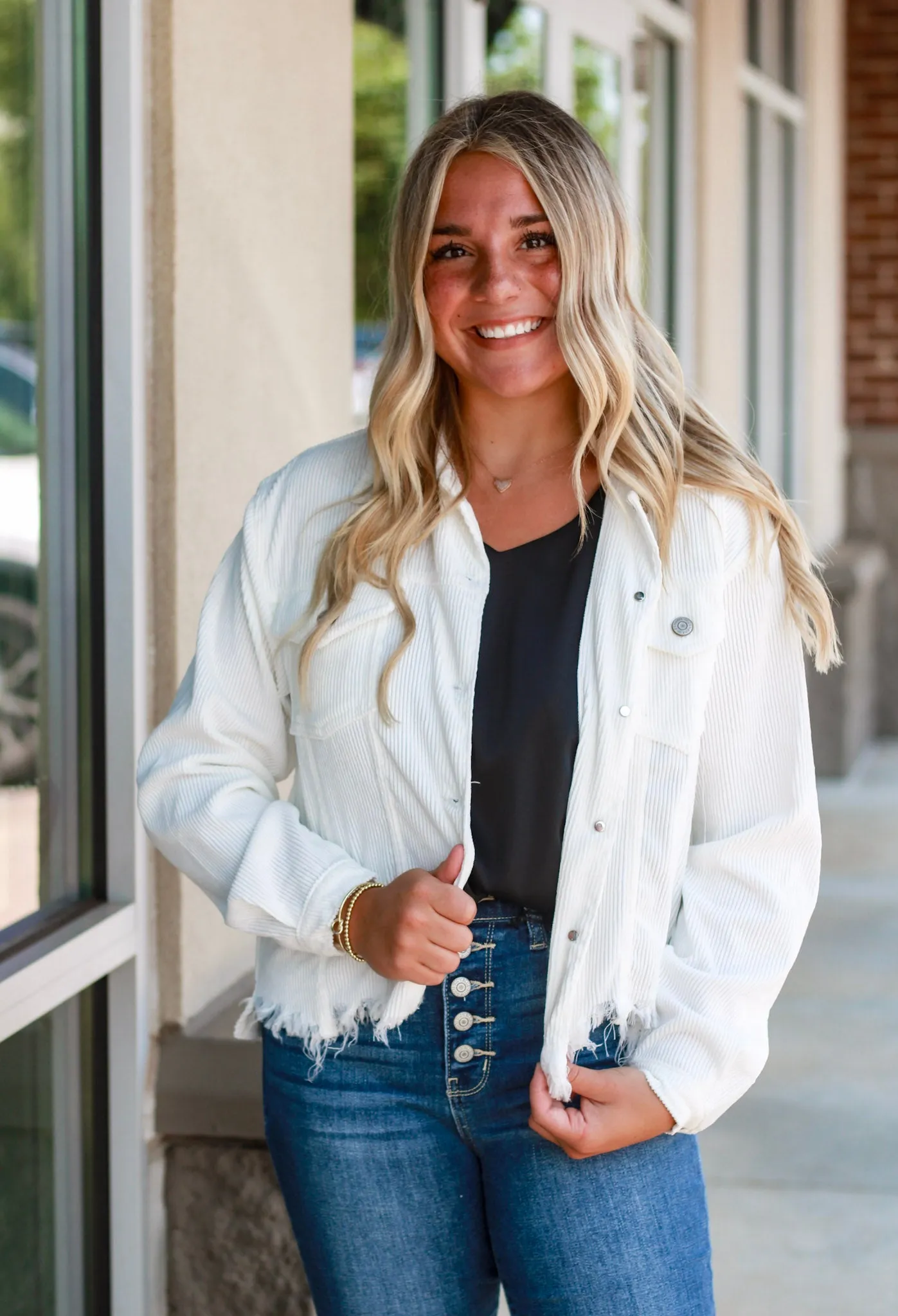 Around Town Cord Shacket in Ivory