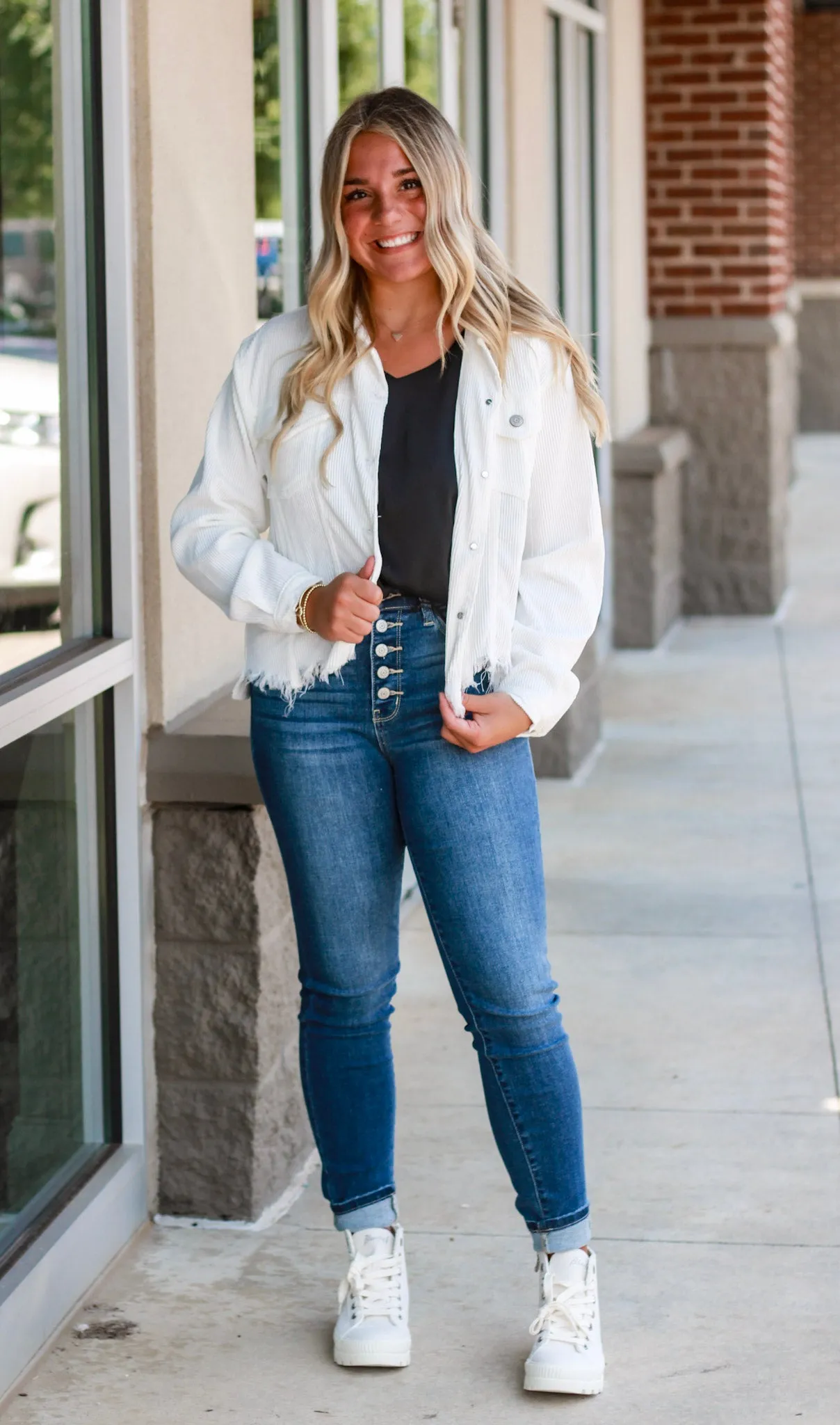 Around Town Cord Shacket in Ivory