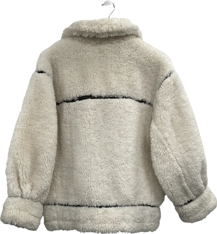 ASOS Cream Oversized Sherpa Jacket With Contrast Taping UK S