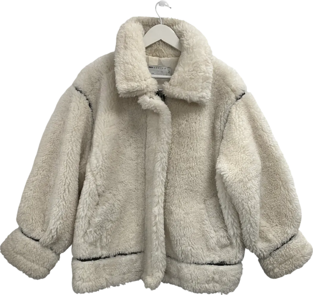 ASOS Cream Oversized Sherpa Jacket With Contrast Taping UK S