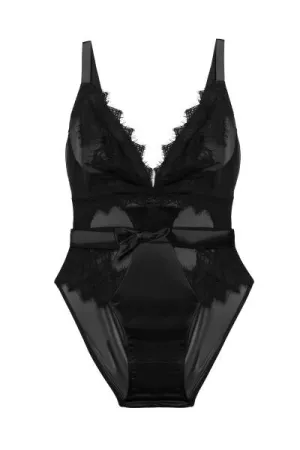Athena Lace and Mesh Bow Body - Black -
