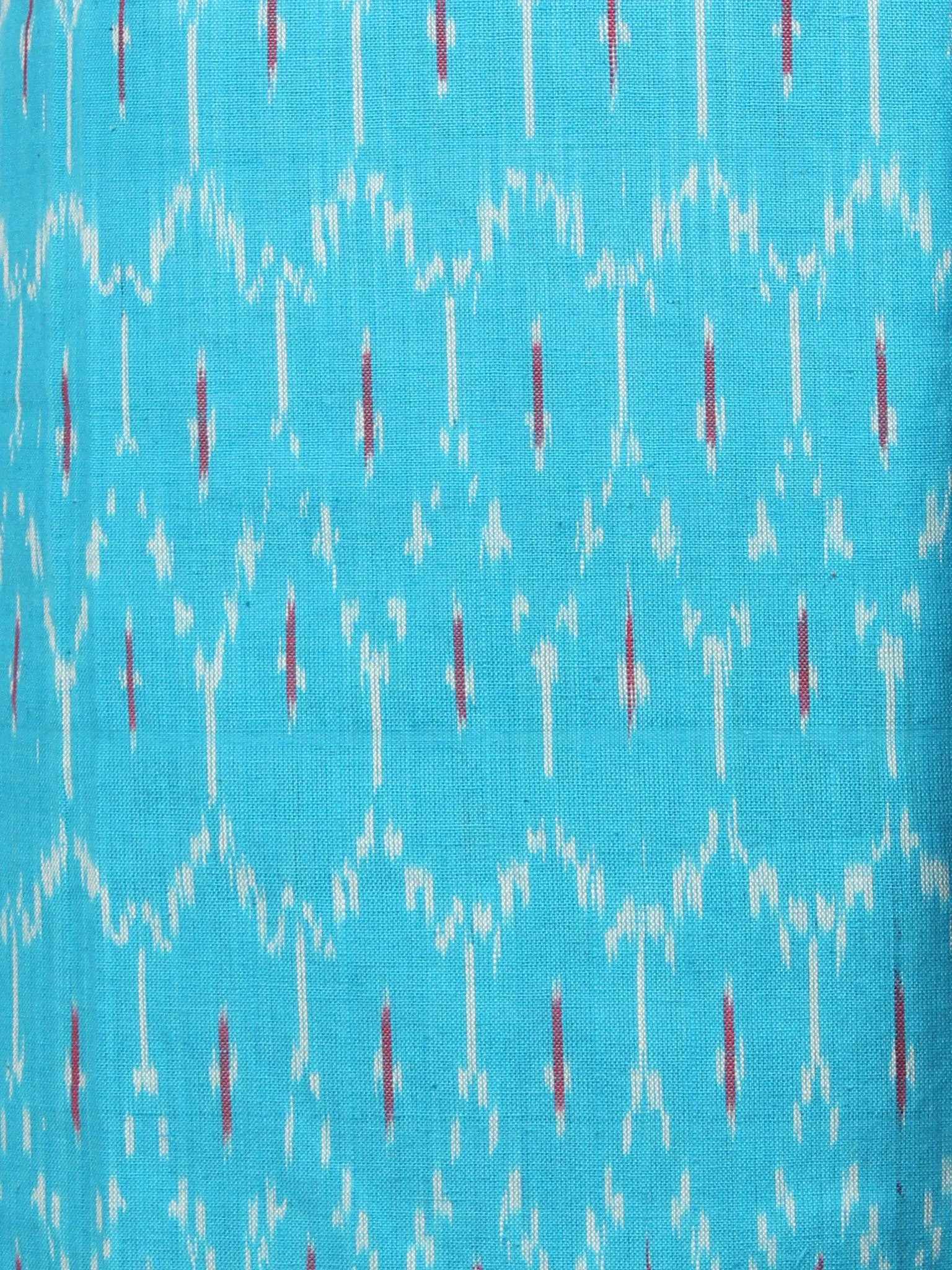 Azure Blue Red Ivory Multi Color Ikat Handwoven Cotton Suit Fabric Set of 3 - S1002033