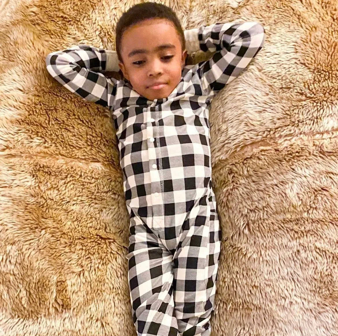 Baby Union Suit (Cream Plaid)